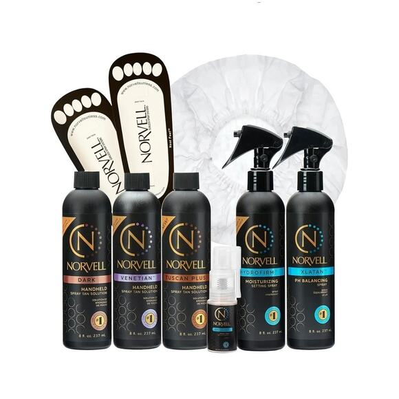 Norvell Spray Tan Starter Pack | Pre and Post-Tan Care, Neat Feet, Hair Caps - Picture 1 of 6